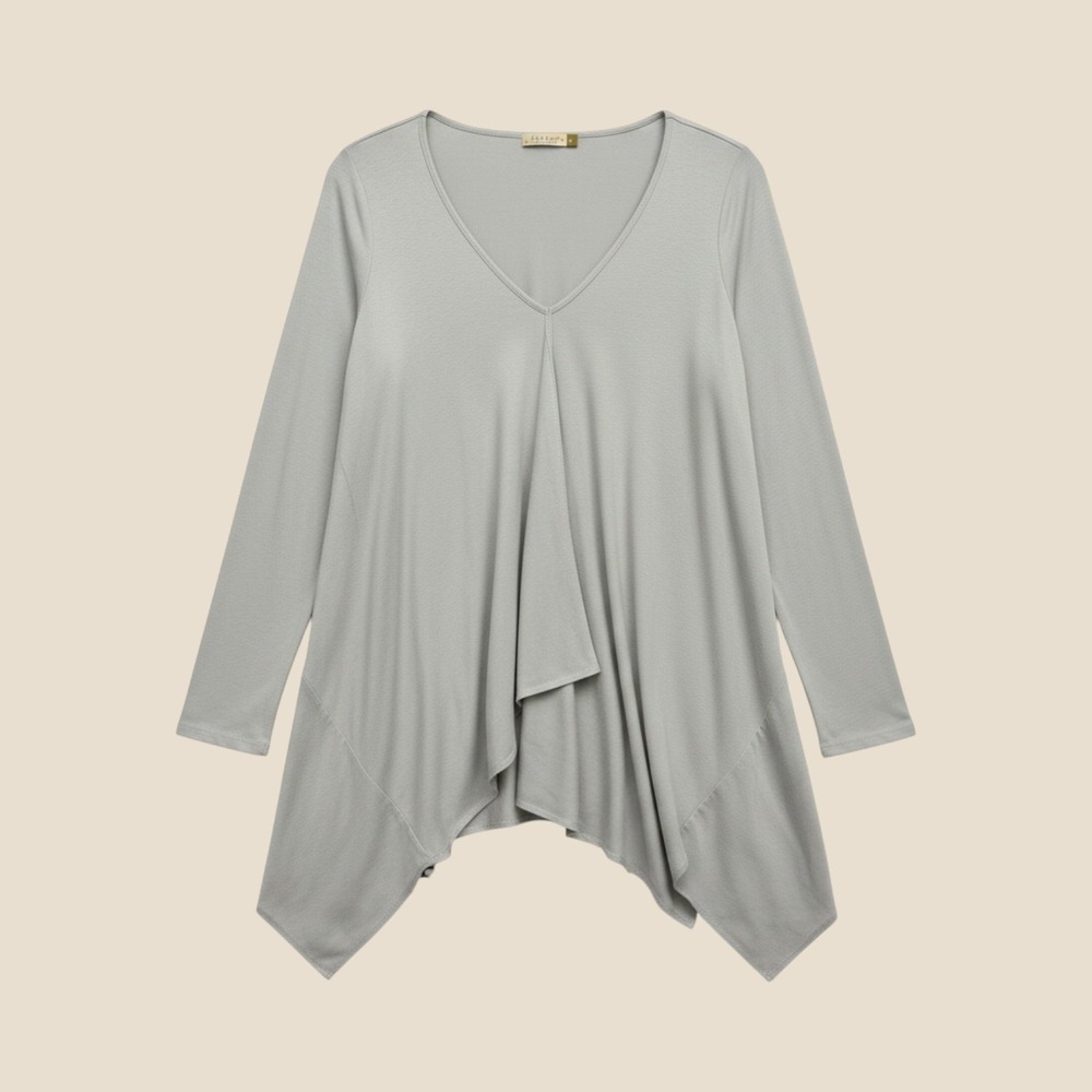 Chalet Tunic‎ L Grey Top Cotton Modal Lagenlook Sharkbite Hem Draped Soft Flowy
